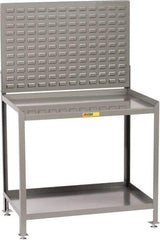 Little Giant - No Drawers, 2 Shelf Workbench with Louvered Panel - 2,000 Lb Capacity, Steel with Flush Front Edge Top, Gray, 24" Wide x 45" High x 48" Long - Americas Industrial Supply