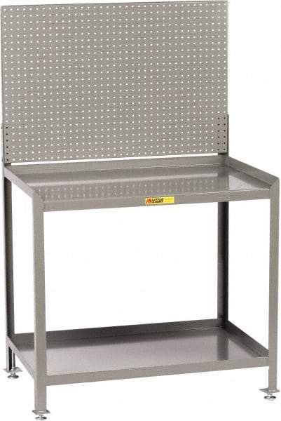 Little Giant - No Drawers, 2 Shelf Workbench with Pegboard - 2,000 Lb Capacity, Steel with Flush Front Edge Top, Gray, 24" Wide x 45" High x 48" Long - Americas Industrial Supply