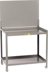 Little Giant - No Drawers, 2 Shelf Workbench with Pegboard - 2,000 Lb Capacity, Steel with Flush Front Edge Top, Gray, 24" Wide x 45" High x 48" Long - Americas Industrial Supply