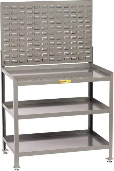 Little Giant - No Drawers, 3 Shelf Workbench with Louvered Panel - 2,000 Lb Capacity, Steel with Flush Front Edge Top, Gray, 24" Wide x 45" High x 48" Long - Americas Industrial Supply