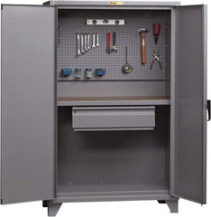 Little Giant - 1 Drawer, Cabinet Work Center - Steel with Flush Front Edge Top, Gray, 48" Wide x 78" High x 27" Long - Americas Industrial Supply