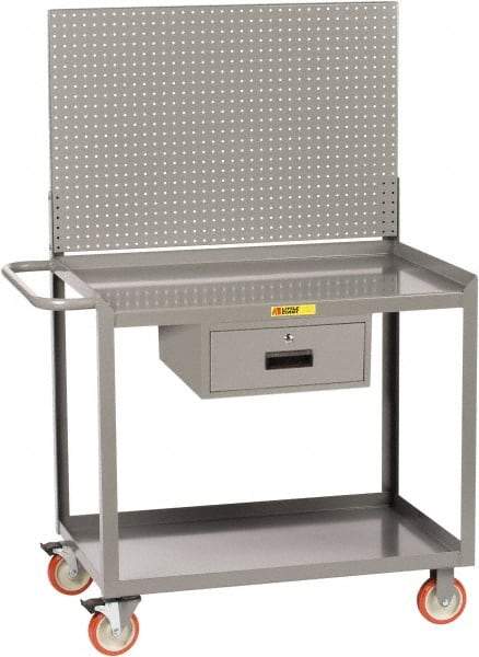 Little Giant - 1,200 Lb Capacity, 2 Shelf, 1 Drawer Mobile Workbench with Pegboard Panel - 48" Wide x 24" Deep x 60" High, Steel - Americas Industrial Supply