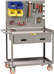 Little Giant - 1,200 Lb Capacity, 2 Shelf, 2 Drawer Mobile Workbench with Pegboard Panel - 48" Wide x 24" Deep x 60" High, Steel - Americas Industrial Supply