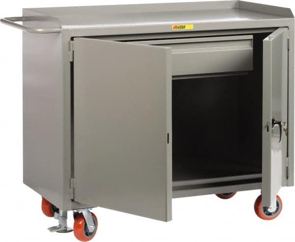 Little Giant - 3,600 Lb Capacity, 1 Drawer, 2 Door Mobile Service Bench - 41" Wide x 24" Deep x 43" High, Steel, Gray - Americas Industrial Supply