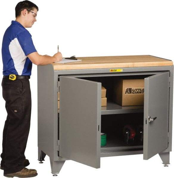Little Giant - 48 Wide x 24" Deep x 43" High, Butcher Block Workstation - Fixed Legs With Adjustable Height Glides, Gray - Americas Industrial Supply