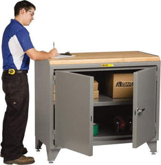 Little Giant - 48 Wide x 24" Deep x 43" High, Butcher Block Workstation - Fixed Legs With Adjustable Height Glides, Gray - Americas Industrial Supply