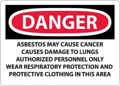 NMC - "Danger - Asbestos May Cause Cancer", 10" Long x 14" Wide, Rigid Plastic Safety Sign - Rectangular, 0.05" Thick, Use for Hazardous Materials - Americas Industrial Supply