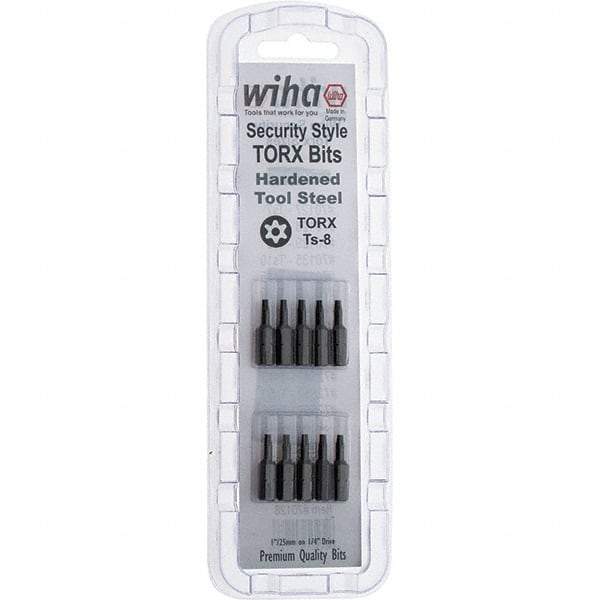 Wiha - 1/4" Drive T8 Tamperproof Torx Screwdriver Bit - 1" OAL, Tamper Resistant Bit - Americas Industrial Supply