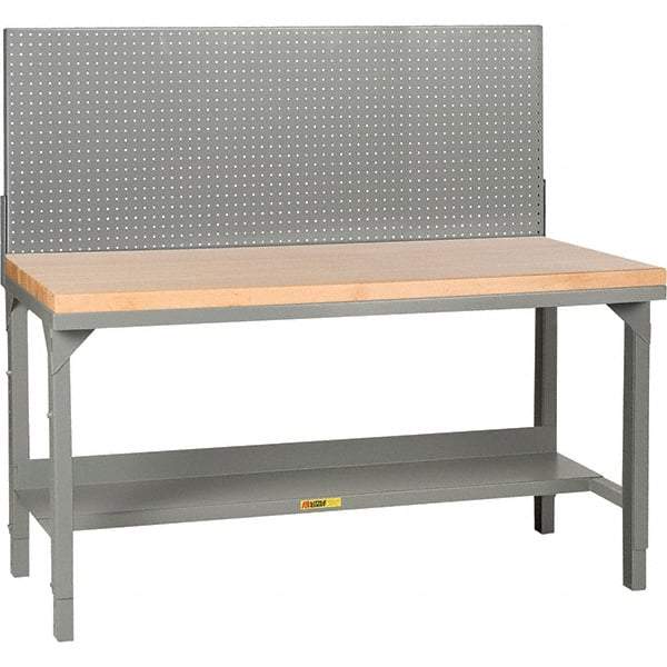 Little Giant - 72 Wide x 30" Deep x 28-3/4" High, Butcher Block Workbench - 1-3/4" Butcher Block Top, Adjustable Height Legs, Gray - Americas Industrial Supply