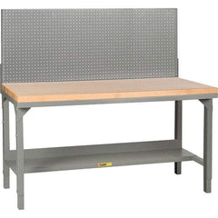Little Giant - 60 Wide x 30" Deep x 28-3/4" High, Butcher Block Workbench - 1-3/4" Butcher Block Top, Adjustable Height Legs, Gray - Americas Industrial Supply