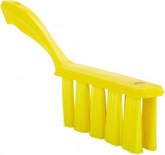 Vikan - 3.9" Bristle Length, Polyester Cleaning & Finishing Brush - 3" Long x 6-1/2" Wide Head, 13" OAL, Easy Grip Handle, Yellow, Polypropylene Block - Americas Industrial Supply