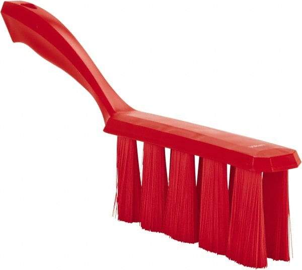 Vikan - 3.9" Bristle Length, Polyester Cleaning & Finishing Brush - 3" Long x 6-1/2" Wide Head, 13" OAL, Easy Grip Handle, Red, Polypropylene Block - Americas Industrial Supply