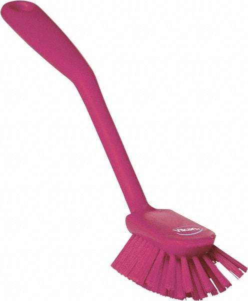 Vikan - 2.4" Bristle Length, Polyester Cleaning & Finishing Brush - 2-1/2" Long x 2.4" Wide Head, 10.8" OAL, Easy Grip Handle, Pink, Polypropylene Block - Americas Industrial Supply