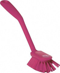 Vikan - 2.4" Bristle Length, Polyester Cleaning & Finishing Brush - 2-1/2" Long x 2.4" Wide Head, 10.8" OAL, Easy Grip Handle, Pink, Polypropylene Block - Americas Industrial Supply