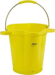Vikan - 5 Gal, 18" High, Polypropylene Round Yellow Single Pail with Pour Spout - Handle Included, 15.4mm Top Length x 18.9" Top Width x 18.9" Top Diam - Americas Industrial Supply