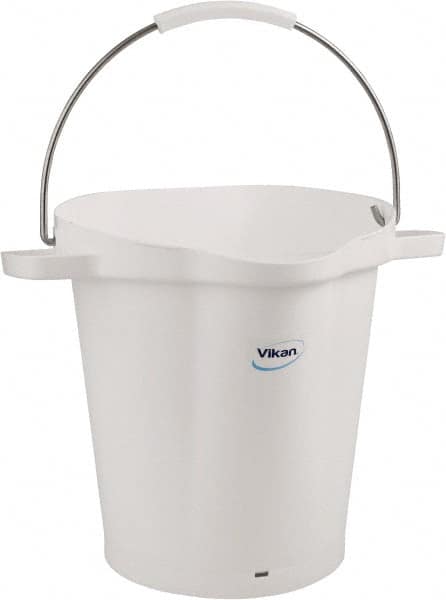 Vikan - 5 Gal, 18" High, Polypropylene Round White Single Pail with Pour Spout - Handle Included, 15.4mm Top Length x 18.9" Top Width x 18.9" Top Diam - Americas Industrial Supply