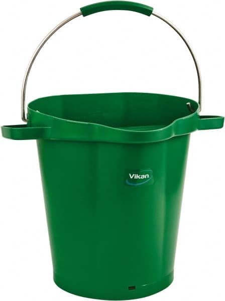 Vikan - 5 Gal, 18" High, Polypropylene Round Green Single Pail with Pour Spout - Handle Included, 15.4mm Top Length x 18.9" Top Width x 18.9" Top Diam - Americas Industrial Supply