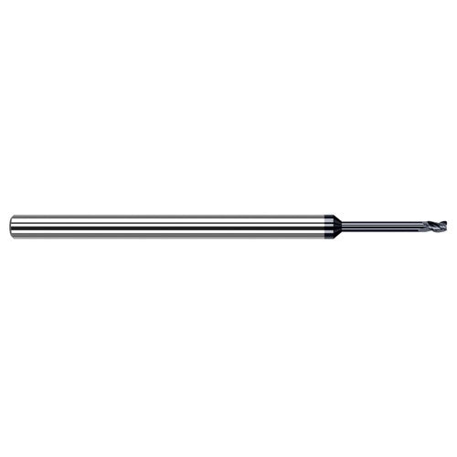 Variable Helix End Mills for Exotic Alloys - 0.0150″ (1/64″) Cutter Diameter × 0.0030″ Radius × 0.0230″ Length of Cut × 0.1250″ (1/8″) Reach Carbide Corner Radius End Mill for Exotic Alloys, 3 Flutes, AlTiN Nano Coated