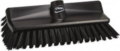 Vikan - 3.9" Bristle Length, Polyester Scrub Brush - 5-1/2" Wide Head, 3.9" OAL, European Threaded Handle, Black, Polypropylene Block - Americas Industrial Supply