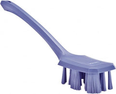 Vikan - 2-3/4" Bristle Length, Polyester Scrub Brush - 12" Long x 2-7/8" Wide Head, 15-1/2" OAL, Long Handle, Purple, Polypropylene Block - Americas Industrial Supply