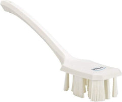 Vikan - 2-3/4" Bristle Length, Polyester Scrub Brush - 12" Long x 2-7/8" Wide Head, 15-1/2" OAL, Long Handle, White, Polypropylene Block - Americas Industrial Supply