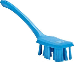 Vikan - 2-3/4" Bristle Length, Polyester Scrub Brush - 12" Long x 2-7/8" Wide Head, 15-1/2" OAL, Long Handle, Blue, Polypropylene Block - Americas Industrial Supply