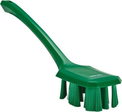 Vikan - 2-3/4" Bristle Length, Polyester Scrub Brush - 12" Long x 2-7/8" Wide Head, 15-1/2" OAL, Long Handle, Green, Polypropylene Block - Americas Industrial Supply