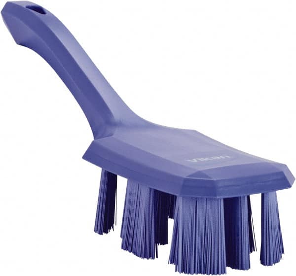 Vikan - 2-3/4" Bristle Length, Polyester Scrub Brush - 8" Long x 2-7/8" Wide Head, 10" OAL, Short Handle, Purple, Polypropylene Block - Americas Industrial Supply