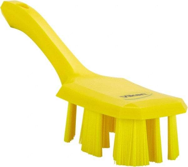Vikan - 2-3/4" Bristle Length, Polyester Scrub Brush - 8" Long x 2-7/8" Wide Head, 10" OAL, Short Handle, Yellow, Polypropylene Block - Americas Industrial Supply