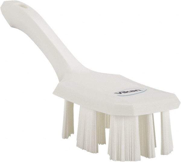 Vikan - 2-3/4" Bristle Length, Polyester Scrub Brush - 8" Long x 2-7/8" Wide Head, 10" OAL, Short Handle, White, Polypropylene Block - Americas Industrial Supply