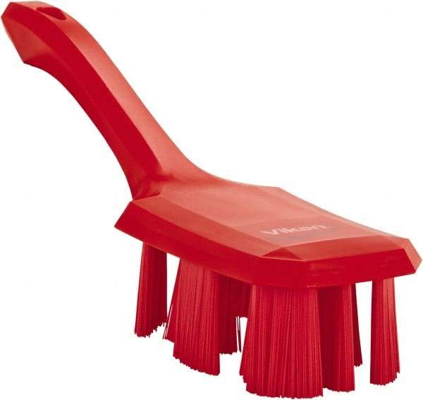 Vikan - 2-3/4" Bristle Length, Polyester Scrub Brush - 8" Long x 2-7/8" Wide Head, 10" OAL, Short Handle, Red, Polypropylene Block - Americas Industrial Supply