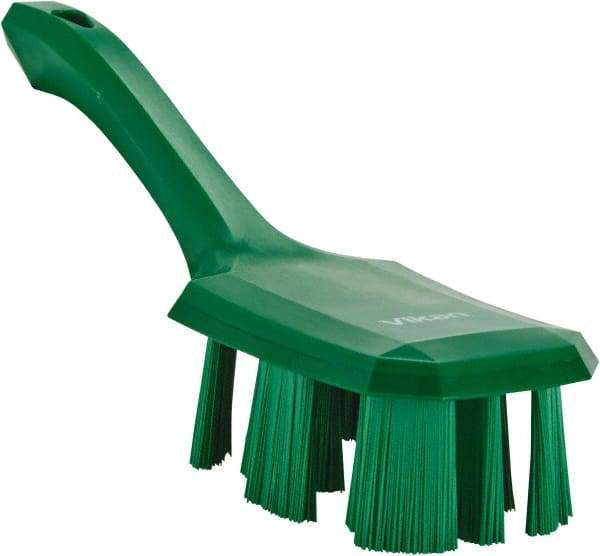 Vikan - 2-3/4" Bristle Length, Polyester Scrub Brush - 8" Long x 2-7/8" Wide Head, 10" OAL, Short Handle, Green, Polypropylene Block - Americas Industrial Supply