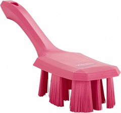 Vikan - 2-3/4" Bristle Length, Polyester Scrub Brush - 8" Long x 2-7/8" Wide Head, 10" OAL, Short Handle, Pink, Polypropylene Block - Americas Industrial Supply