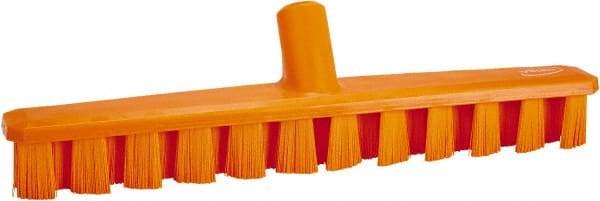 Vikan - 1-7/8" Bristle Length, Polyester Deck Scrub Brush - 1-7/8" Wide Head, 15-1/4" OAL, European Threaded Handle, Orange, Polypropylene Block - Americas Industrial Supply