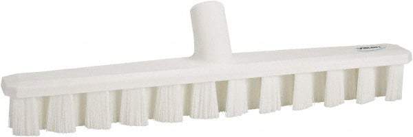 Vikan - 1-7/8" Bristle Length, Polyester Deck Scrub Brush - 1-7/8" Wide Head, 15-1/4" OAL, European Threaded Handle, White, Polypropylene Block - Americas Industrial Supply