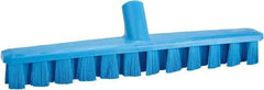 Vikan - 1-7/8" Bristle Length, Polyester Deck Scrub Brush - 1-7/8" Wide Head, 15-1/4" OAL, European Threaded Handle, Blue, Polypropylene Block - Americas Industrial Supply