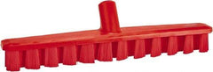 Vikan - 1-7/8" Bristle Length, Polyester Deck Scrub Brush - 1-7/8" Wide Head, 15-1/4" OAL, European Threaded Handle, Red, Polypropylene Block - Americas Industrial Supply