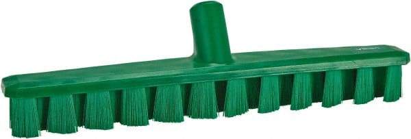 Vikan - 1-7/8" Bristle Length, Polyester Deck Scrub Brush - 1-7/8" Wide Head, 15-1/4" OAL, European Threaded Handle, Green, Polypropylene Block - Americas Industrial Supply