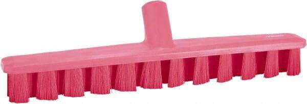 Vikan - 1-7/8" Bristle Length, Polyester Deck Scrub Brush - 1-7/8" Wide Head, 15-1/4" OAL, European Threaded Handle, Pink, Polypropylene Block - Americas Industrial Supply