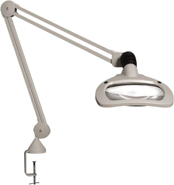 Vision Engineering - 45" Arm, Spring Suspension, Clamp Mount, LED, Light Gray, Magnifying Task Light - 6 Watts, 120 Volts, 1.88x Magnification - Americas Industrial Supply