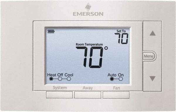 White-Rodgers - 50 to 99°F, 2 Heat, 2 Cool, Digital Nonprogrammable Thermostat - 20 to 30 Volts, 1.77" Inside Depth x 1.77" Inside Height x 5-1/4" Inside Width, Horizontal Mount - Americas Industrial Supply