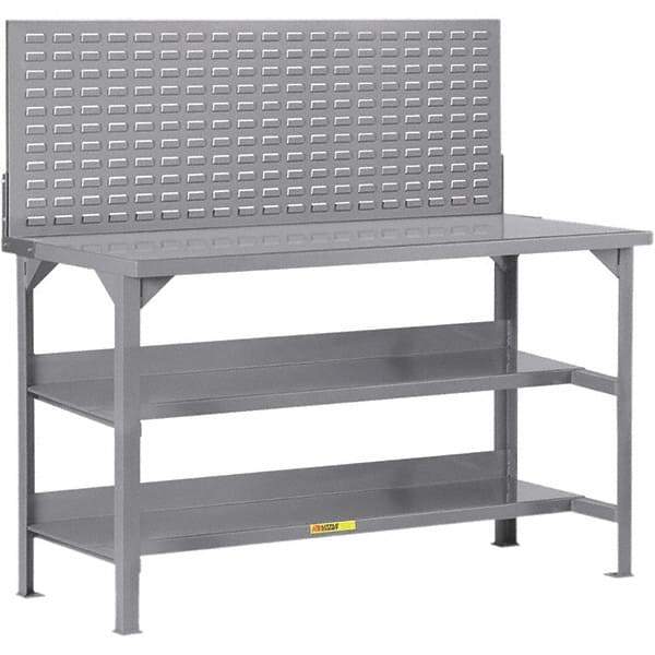 Little Giant - 60 Wide x 30" Deep x 36" High, 12 Gauge Steel Workbench - 12 Gauge Steel Top, Fixed Legs, Gray - Americas Industrial Supply