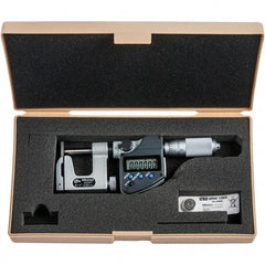 Mitutoyo - 0 to 1" Range, 0.00005" Resolution, Interchangeable Anvil Type Throat IP65 Electronic Outside Micrometer - 0.0002" Accuracy, Friction Thimble, Carbide-Tipped Face, SR44 Battery - Americas Industrial Supply