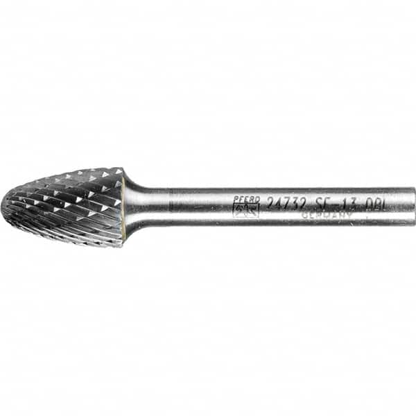 PFERD - 1/2" Cut Diam, 1/4" Shank Diam, Tree with Radius Head Double Cut Burr - Tungsten Carbide, 3/4" LOC, 2-1/2" OAL - Americas Industrial Supply