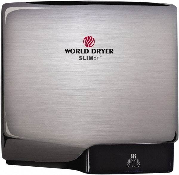 World Dryer - 950 Watt Silver Finish Electric Hand Dryer - 100/120 Volts, 8.3 Amps, 11.43" Wide x 10.7" High x 3.9" Deep - Americas Industrial Supply