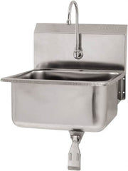 SANI-LAV - 19" Long x 16" Wide Inside, 1 Compartment, Grade 304 Stainless Steel Hand Sink Wall Mount with Single Knee Valve - 18 Gauge, 21" Long x 20" Wide x 24" High Outside, 10" Deep - Americas Industrial Supply