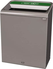 Rubbermaid - 45 Gal Gray Rectangle Decorative Indoor Single Stream Waste Receptacle - Metal, Organic Waste Graphic, 37.965" High x 29.132" Long x 19-1/2" Wide, Lid Included - Americas Industrial Supply