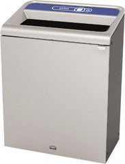 Rubbermaid - 45 Gal Gray Rectangle Decorative Indoor Single Stream Waste Receptacle - Metal, Paper Graphic, 37.965" High x 29.132" Long x 19-1/2" Wide, Lid Included - Americas Industrial Supply