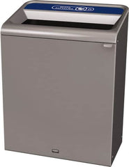 Rubbermaid - 45 Gal Gray Rectangle Decorative Indoor Single Stream Waste Receptacle - Metal, Mixed Recycling Graphic, 37.965" High x 29.132" Long x 19-1/2" Wide, Lid Included - Americas Industrial Supply