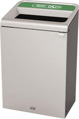 Rubbermaid - 33 Gal Gray Rectangle Decorative Indoor Single Stream Waste Receptacle - Metal, Organic Waste Graphic, 37.965" High x 24.051" Long x 19-1/2" Wide, Lid Included - Americas Industrial Supply